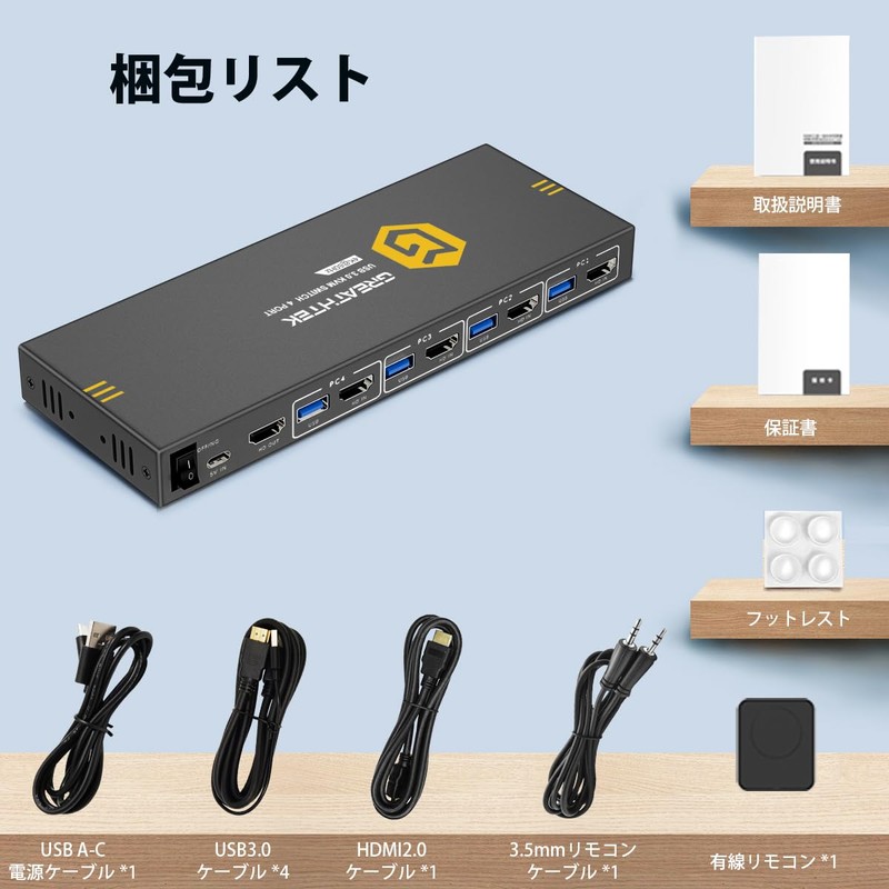 4K KVM Switch HDMI, Full USB 3.0 Port, 4 PC