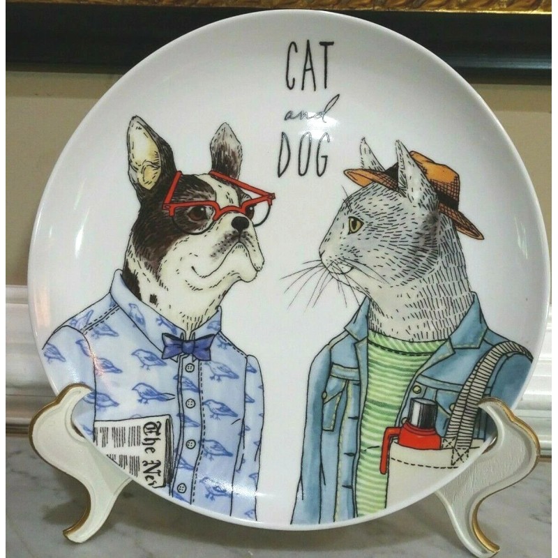 West Elm Rachel Kozlowski Dapper Animal Salad Plate - Cat