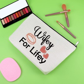 Wifey Gifts for Women Makeup Bag Wedding Gifts for Bride from Groom Bride Bridal Shower Gifts Cosmetic Bag Wife Wedding Day Gift Engagement Gifts for Her Wifey Birthday Gifts Cosmetic Pouch Travel