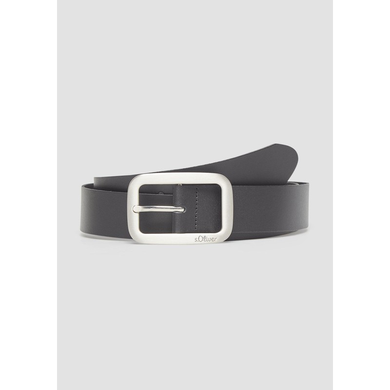 s.Oliver Leather Belt with Rectangular Frame Clasp and Logo Details,