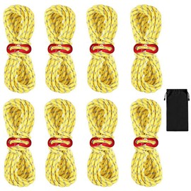 Pack of 8 Camping Guy Ropes, 4 mm x 4 m Tent Cord, Reflective Tension Cord with Aluminium Rope Tensioner, Tension Ropes, Luminous Storm Band for Tent, Camping, Hiking (Yellow)