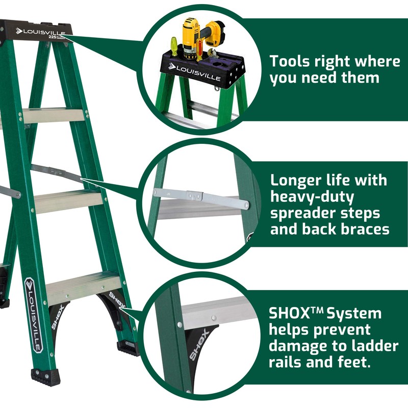 Louisville Ladder 4-Foot Fiberglass Step Ladder, 225-Pound Load Capacity, Type
