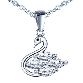MicLee Women's Necklace 925 Sterling Silver Cubic Zirconia Empty Swan Pendant Chain with Gift Bag Super Gift for Couples Mother Daughter Christmas, Cubic Zirconia Silver Zirconia, Cubic Zirconia