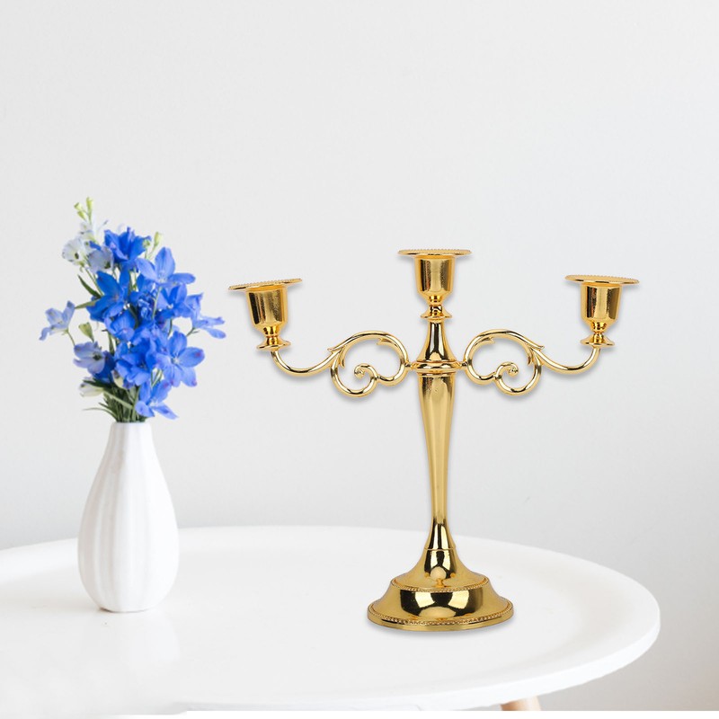 Metal Candle Holder 3 Arms High Gloss Retro Exquisite Candlestick