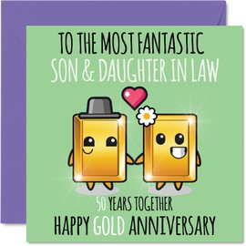 Cute Gold Anniversary Card for Son & Daughter In Law - 50 Years Together - Happy 50th Wedding Anniversary Cards for Daughter In Law Son, 5.7 x 5.7 Inch Greeting Cards for Fiftieth Anniversaries