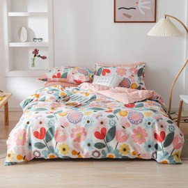 BUPIRD Twin Comforter Set Floral 2 Pieces Soft Cotton Bedding Floral Comforter Set Garden Style Red Floral Botanical Flower Comforter Set for All Seasons 1 Comforter and 1 Pillowcases (Floral, Twin)