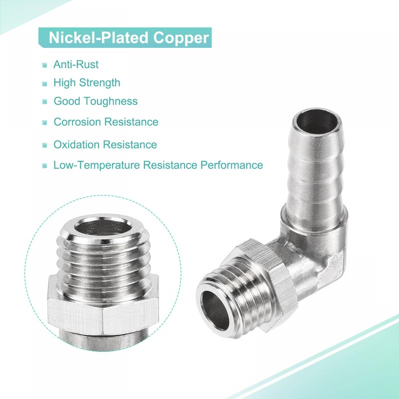 sourcing map Nickel-Plated Copper Hose Barb Fitting Elbow 8mm Barbed