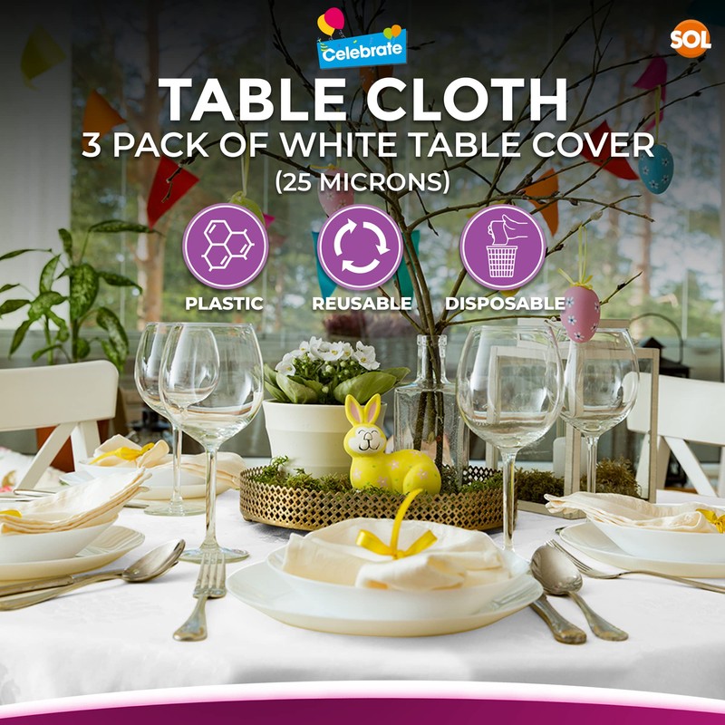 3pk White Round Table Cloth Disposable | 140cm Party Round