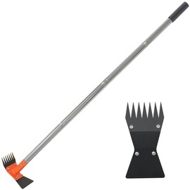 CKLT 2-in-1 Garden Hoe and Weed Puller Rake, 60 Inch Adjustable Long Handle Weeding Tool Heavy Duty Spring Steel Head with Sand Grain Coating, Weed Remover for Garden, Yard, Lawn, Driveway