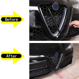 car-attention Dry Carbon Fiber Front Grille V Shape Cover+Logo Ring Trim for Alfa Romeo Giulia