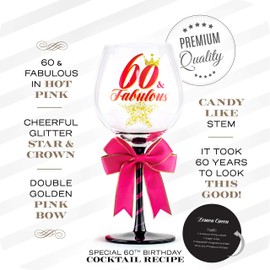 SAY HO UM 60 and Fabulous Birthday Wine Glass for Women | Fun Gift for Woman Turning Sixty Years Old | Best Friend, Sister, Grandma, Cousin, Co-Worker | Big 23 oz, 8.8 Inch Tall Wine Glass