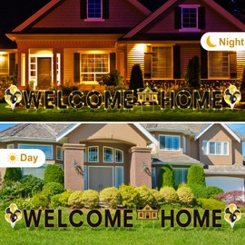 Yerliker 14 Pcs Welcome Home Yard Sign with Stakes LED Light 12.6" Welcome Home Lawn Sign Outdoor Welcome Home Yard Letters Decorations Patriotic Military Homecoming Party Supplies(Black)