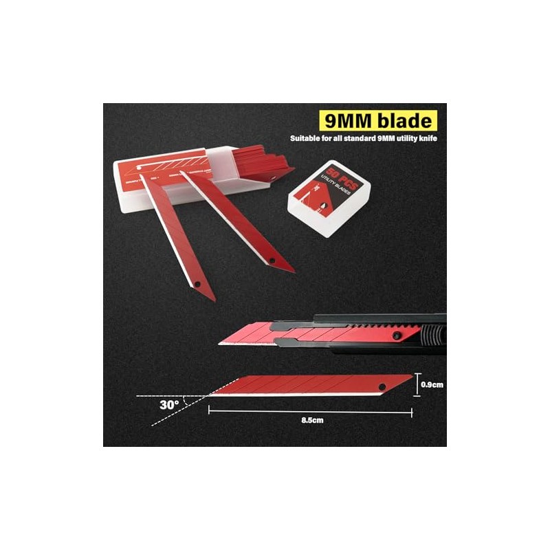 Gomake 9mm Utility Knife Replacement Blades,30 Degree Snap Off Carbon