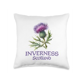 Inverness Scotland Watercolor Thistle Throw Pillow