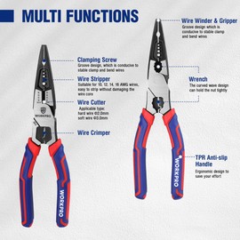 WORKPRO 6-in-1 Needle Nose Pliers, 8 Inch Multipurpose Long Nose Pliers with Wire Stripper/Crimper/Cutter Function, Premium Heavy-Duty CRV Steel Hand Tool Plier for Home, Crafts