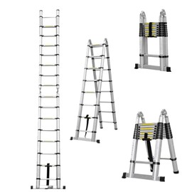 (2.5M+2.5M ) 16.4FT Telescoping Ladder,Aluminum Telescoping A-Frame Ladder Expandable Ladder Portable Ladder for RV, Loft, Home & Attic,Indoor /Outdoor,Max Load 330lbs