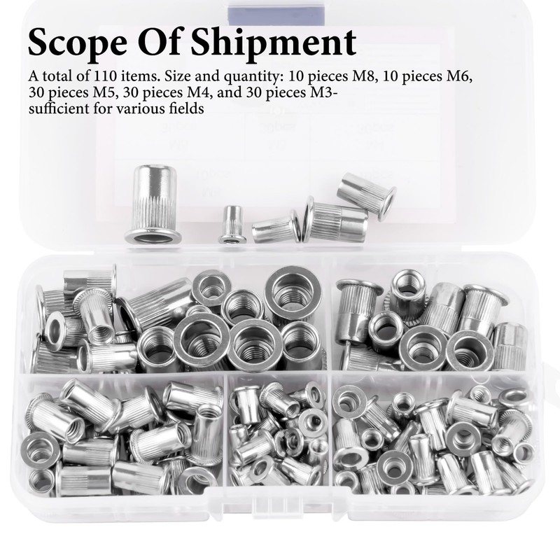 Set of 110 Rivet Nuts Assortment, M3 M4 M5 M6