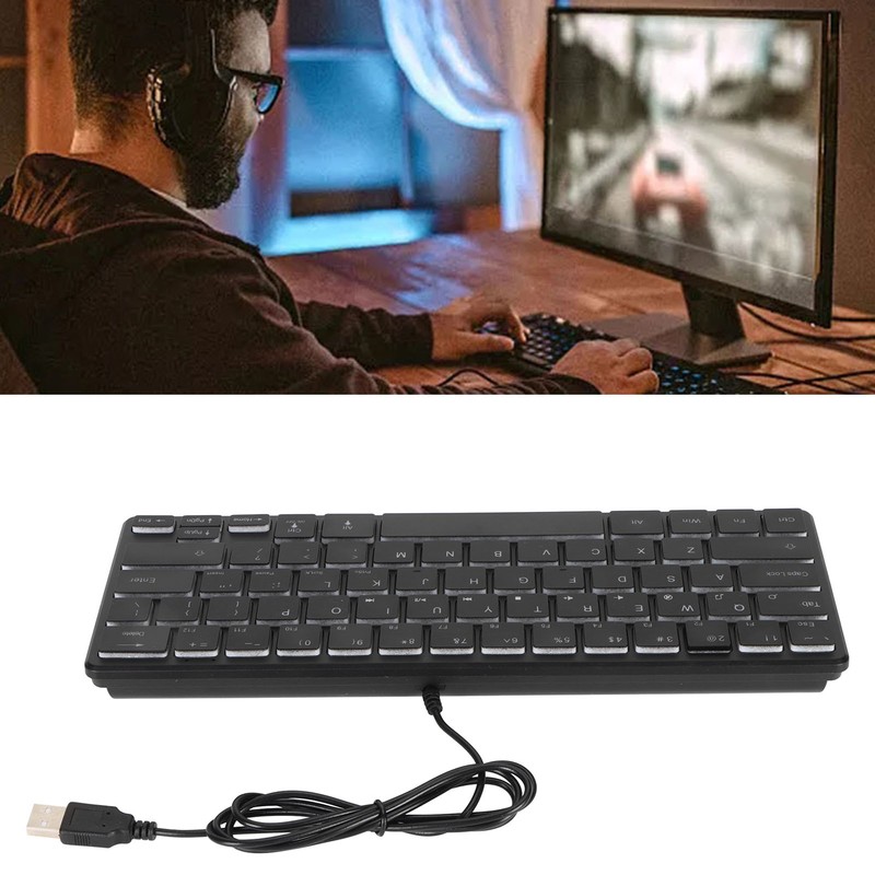 64 Keys RGB Backlit Keyboard USB Wired Gaming Keyboard Portable