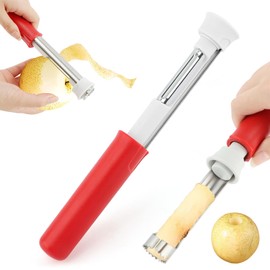 2-In-1 Corer Remover and Apples Peeler, Durable Stainless Steel Fruit Corer Tool for Bell Peppers, Apples, Pears(COLOR:Red)