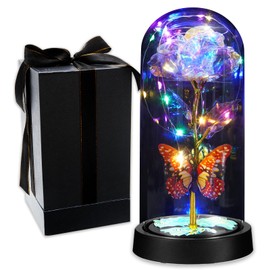 Eternal Rose, Light-up Galaxy Rose, Forever Flowers in Glass Dome,Preserved Roses,MomGrandma Wife Girlfriend Sister, Womens Gifts for Teacher Appreciation Graduation Anniversary Christmas. (Rainbow)