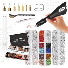 Quick Crystals Pro Hotfix Applicator, Bedazzler Kit with Rhinestones, DIY Wand Setter Tool Kit with 7 Different Tip Sizes, Tweezers, Cleaning Brush, User Manual, and 4400 Rhinestones - Black