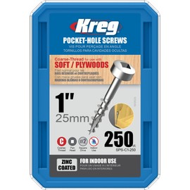Kreg SPS-C1-250 Zinc Pocket Screws,1 Inch #7 Coarse Thread, Pan- Head (250 Count)