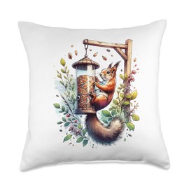 Squirrel in bird feeder- happy diner Throw Pillow