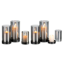 Glasseam Windlicht Glas Kerzenhalter Stumpenkerzen: 6er Set Windlicht Groß Windlicht Schwarz Kerzenständer Glaszylinder für Kerzen Modern Windlichter für Draußen Garten Wohnzimmer Dekoration