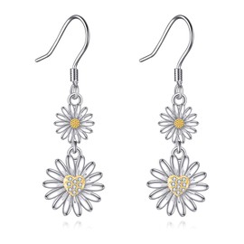 DAYLINLOVE Daisy Earrings 925 Sterling Silver Daisy Flower Daisy Dangle Earring Simple Daisy Jewelry Birthday Gifts for Women Girls