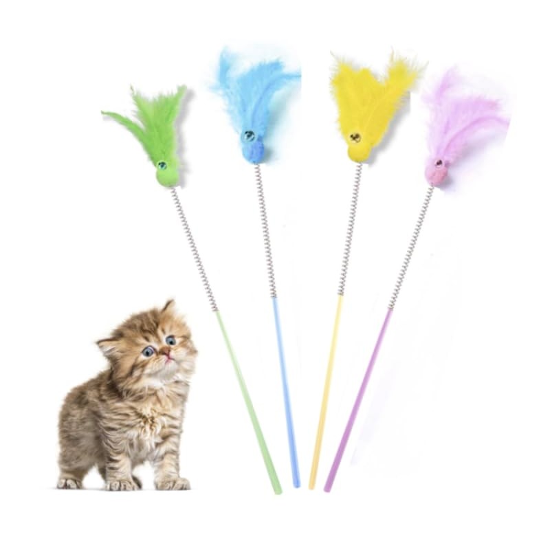 CHIPP'S Cat Delight Fuzzy Pom Pom 2 Kittens Feather Toy,