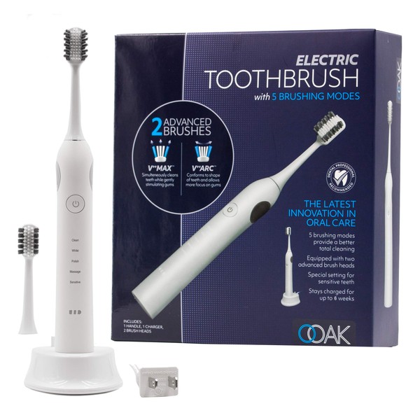 Ooak Cepillo de dientes eléctrico con 5 modos de cepillado que incluye 2 cepillos avanzados