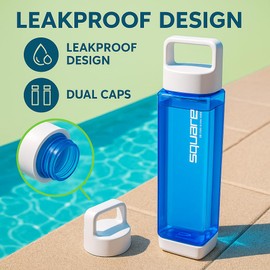 Square Water Bottle Leak Proof 25oz | Easy Clean Water Bottle |Tritan Square Water Bottle | Travel Water Bottles with Carabiner Lid | BPA-Free | Blue