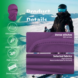 LONGKING Balaclava, Ski Mask, Balaclava for Men and Women, UV Protection, Windproof, Warm, Motorcycling, Snowboarding for Cycling, Outdoor Sports, purple