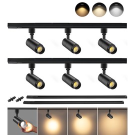 VANoopee 3-Color Zoomable 6 Light LED Track Lighting Kit with 6.6FT H Type Track Lighting Rail, LED Track Light Heads Dimmable Modern Kitchen Track Lighting Fixtures Ceiling Spotlight 10W 1000lm Black