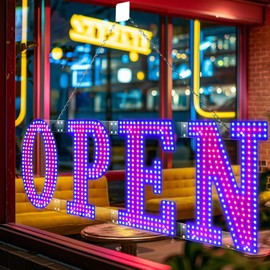 Open Sign for Business 40"x14" LED Open Sign Bright Advertising Board for Window Display Sign with Business Hour Closed Open Sign for Hotel Shops Retail Bar Salon (Blue & Red）