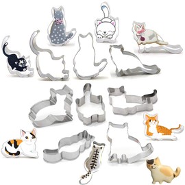 FAZHBARY 8 PCS Cat Cookie Cutter Set Stainless Steel Cat cookie cutters shapes Candy Food Molds