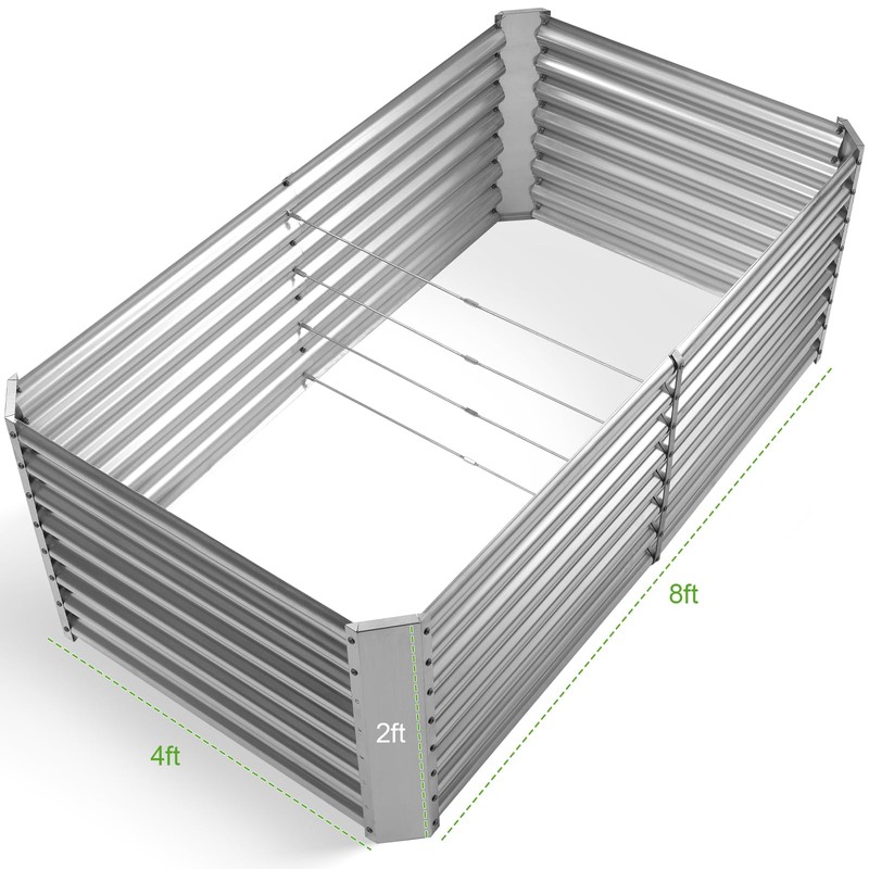 Land Guard 8×4×2 ft Galvanized Raised Garden Bed Kit, Galvanized
