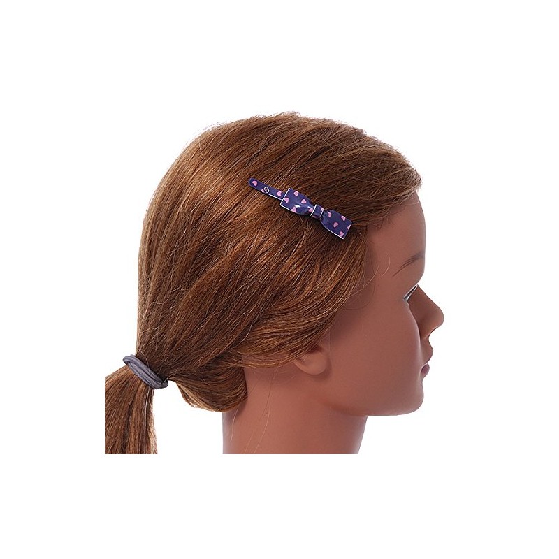 1Pcs Purple with Pink Hearts Acrylic Bow Hair Grip/Slide In