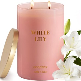 Goodpick Scented Candle White Lily, Soy Wax 22oz Long Lasting 120H, Fresh Floral Citrus & Woody Musk, Home Aromatherapy Candles
