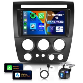 Car Radio Stereo for Hummer H3 2005-2010 [4G+64G] Android Wireless CarPlay Android Auto,9" IPS Touchscreen Car Stereo Bluetooth5.0,GPS,WiFi,SWC,59UI,32EQ AI DSP+HD Backup Camera for Hummer H3 CarPlay