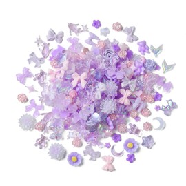 Ipotkitt 200 Pcs Resin Violet Cabochons Mixed Shapes Flower Bear Moon Nail Art Decoration Charms Mini Nail Accessories for Nail Art Supplies Manicure