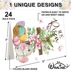 Whaline 24 Pack Easter He Is Risen Greeting Card Bunny Floral Cross Egg Blank Note Card With Envelope Matching Seal Sticker for Spring Party Favor Supplies, 4 x 6 Inch