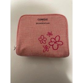 Clinique x Drawbertson Pink Light Cosmetic Makeup Bag Flower Pouch Zipper New