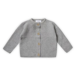 Stellou & friends Cardigan for Baby and Toddler with Buttons in Wood Look, Girls and Boys, High-Quality Clothing Made of 100% Cotton, Perfect for Autumn and Winter, Oeko-Tex Certified, grey melange
