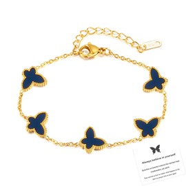 Lucky Butterfly Bracelet Designer Dupes Minimalism 18k Gold Plated Dainty Adjustable Chain Bracelet Fashion Jewelry Gift For Women (Gold-Black)