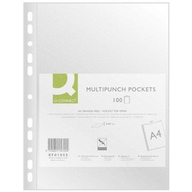 Q-Connect 19390 Polypropylene Document Holders with Punched Eco-Textured Antistatic A4 6/100e 210 x 297 mm Pack of 100 Assorted Colours