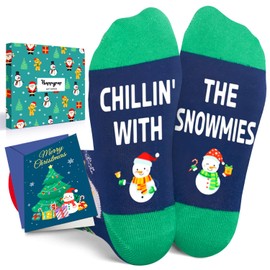 HAPPYPOP Christmas Gifts Stocking Stuffers - Snowman Secret Santa Gifts for Girls Boys, Xmas Holiday Socks for 4-6 Years Kids with Greeting Card