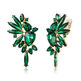 EVER FAITH Wing Crystal Clip-On Earrings Fashion Statement Earrings Art Deco Colourful Marquise Drop Bridal Dangle Clip On for Women Clear Silver Tone, Crystal