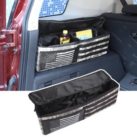 Fgtagtal Car Trunk Organizer Compatible with Toyota FJ Cruiser 2007-2021, Rear Storage Organizer With American Flag, Multi-Compartment Oxford Cloth Car Storage Bag Space Saving (Camouflage-Left Side)
