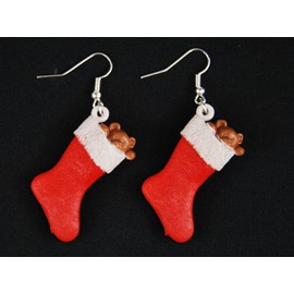 Miniblings Christmas Socks Santa Claus Boots Christmas Earrings Handmade Fashion Jewellery I Earrings Silver Plated, Cotton